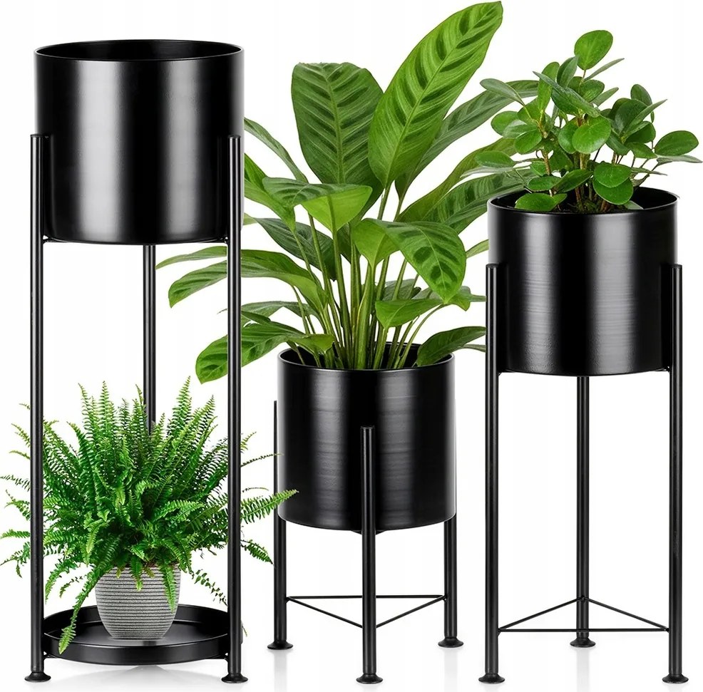 Virágtartó Fém Fekete Virágtartó Állvány Virágtartó Szett 3 Db-os