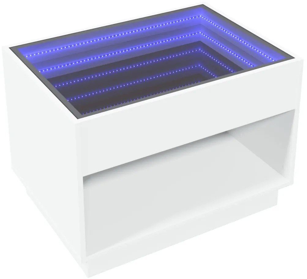 Fehér végtelen hatású LED-es dohányzóasztal 70 x 50 x 50 cm