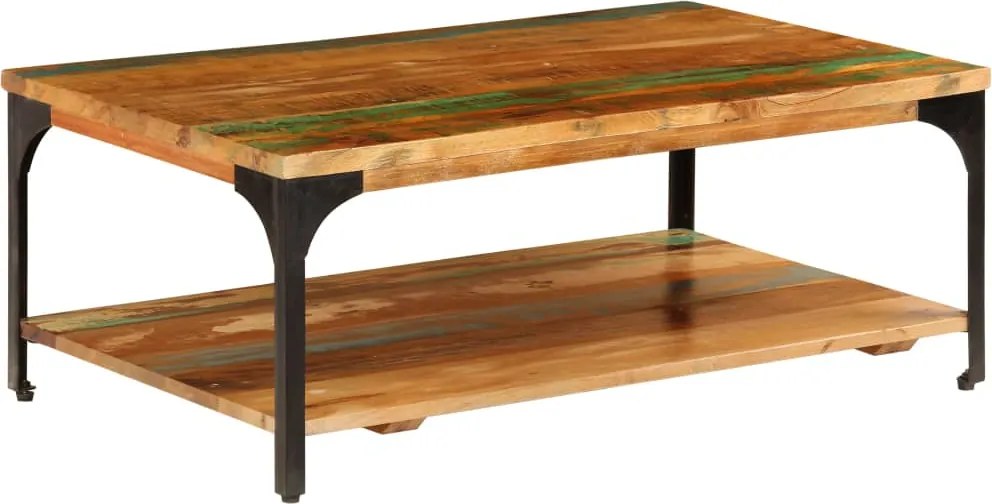 vidaXL tömör újrahasznosított fa dohányzóasztal polccal 100x60x35 cm