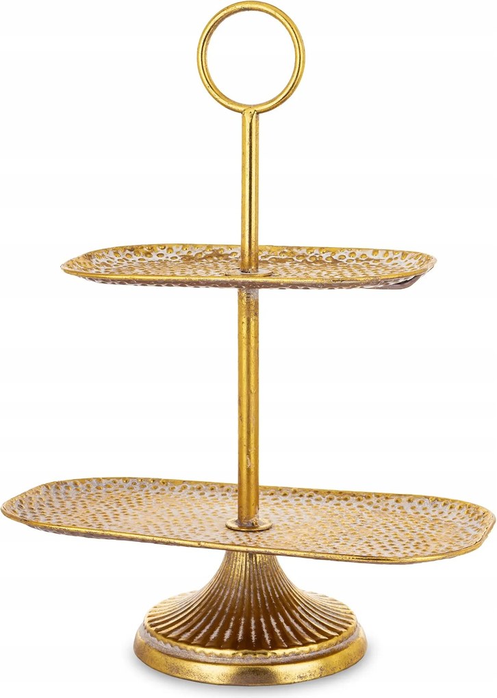 Emeletes patera arany fém sütemény gyümölcs glamour dekoráció
