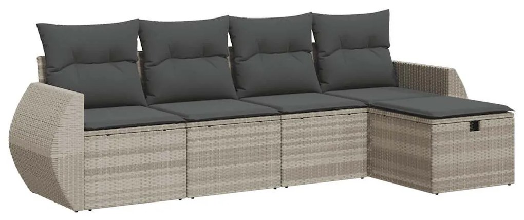 5 részes világosszürke polyrattan kerti ülőgarnitúra párnákkal