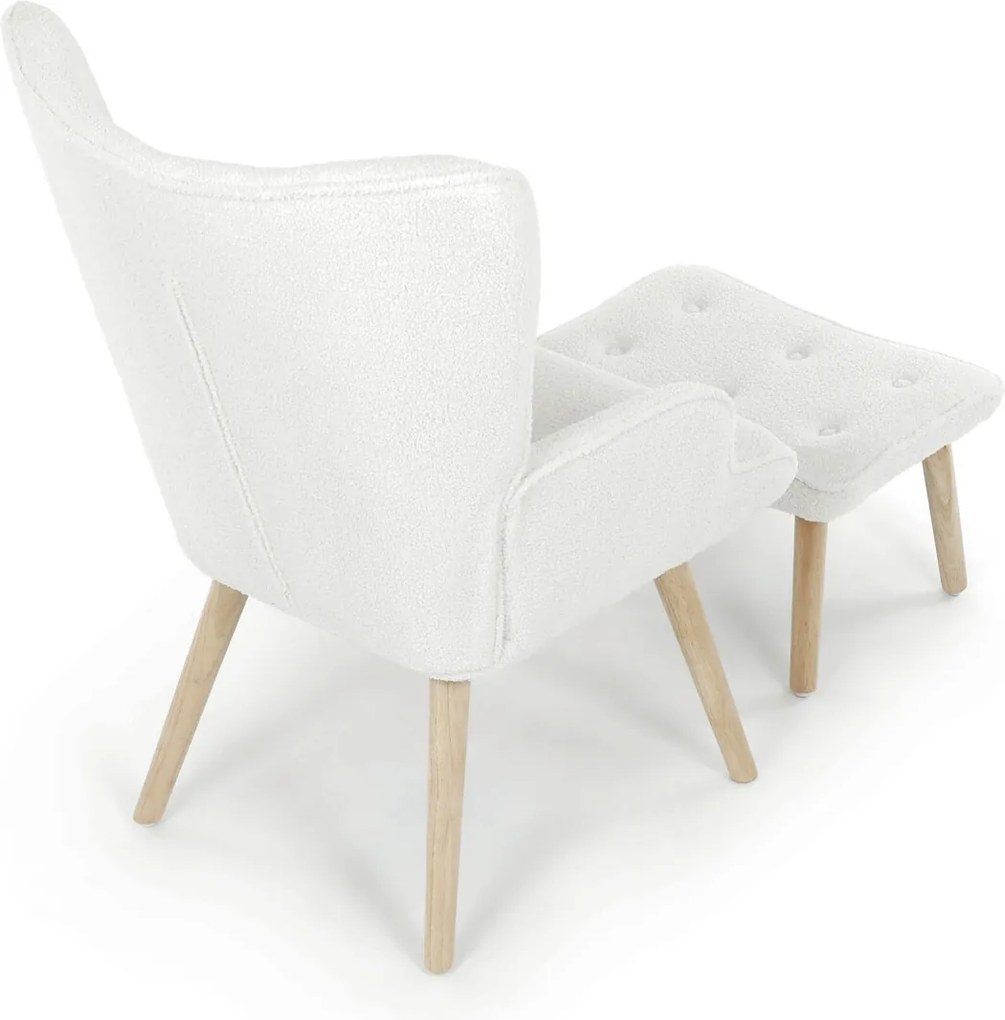 Fehér relaxfotel, bouclé szövet kárpitozással, AK-319 WT2