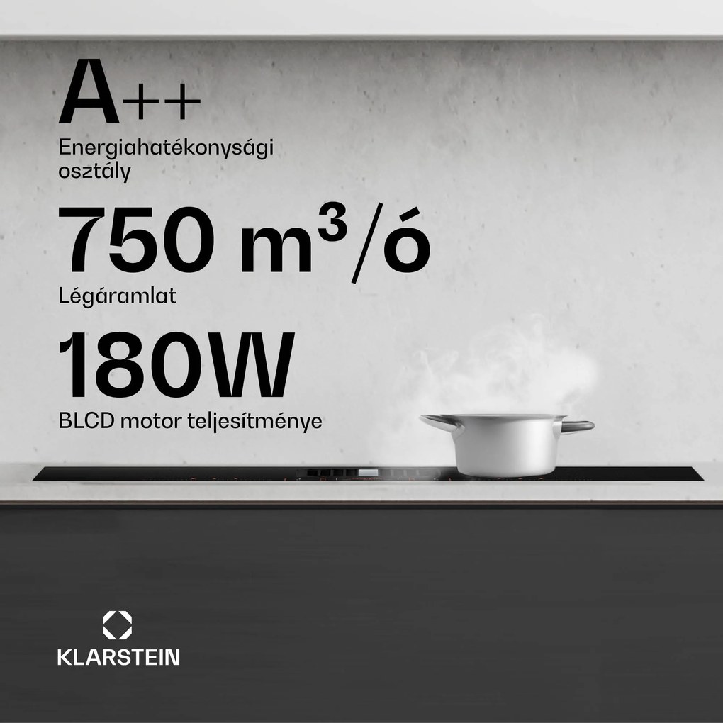 Klarstein AirJet FlexPro Down Air System, Indukciós főzőlap + páraelszívó, Flexi zóna, Booster