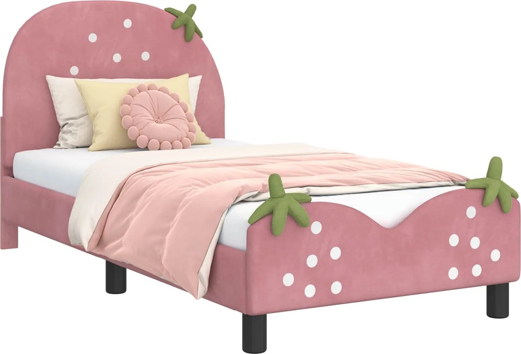 vidaXL Gyerekágy kerettel fejtámlával Rózsaszín 80 x 160 cm Bársony