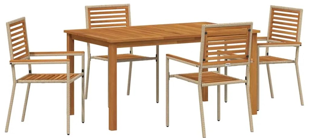 vidaXL Kert étkező szett 5 pcs Bézs Tömör Akácfa