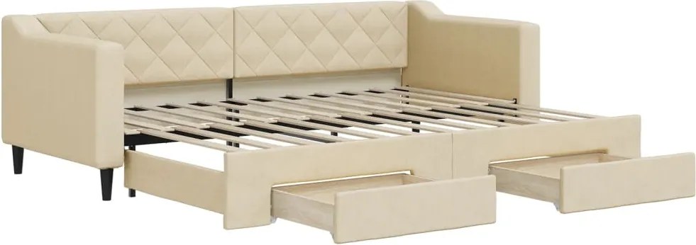 vidaXL krémszínű kihúzható szövet heverő fiókokkal 80 x 200 cm