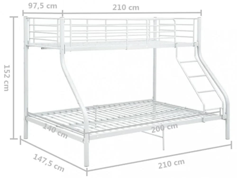 fehér fém emeleteságy-keret 140 x 200 cm/90 x 200 cm