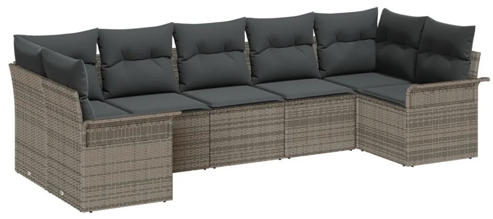 7 Darabos Kert Sofá Szett Párnákkal Szürke Poli Rattan, 2 Fős Kert Sofá Tárolóval és Párnákkal Szürke Poli Rattan