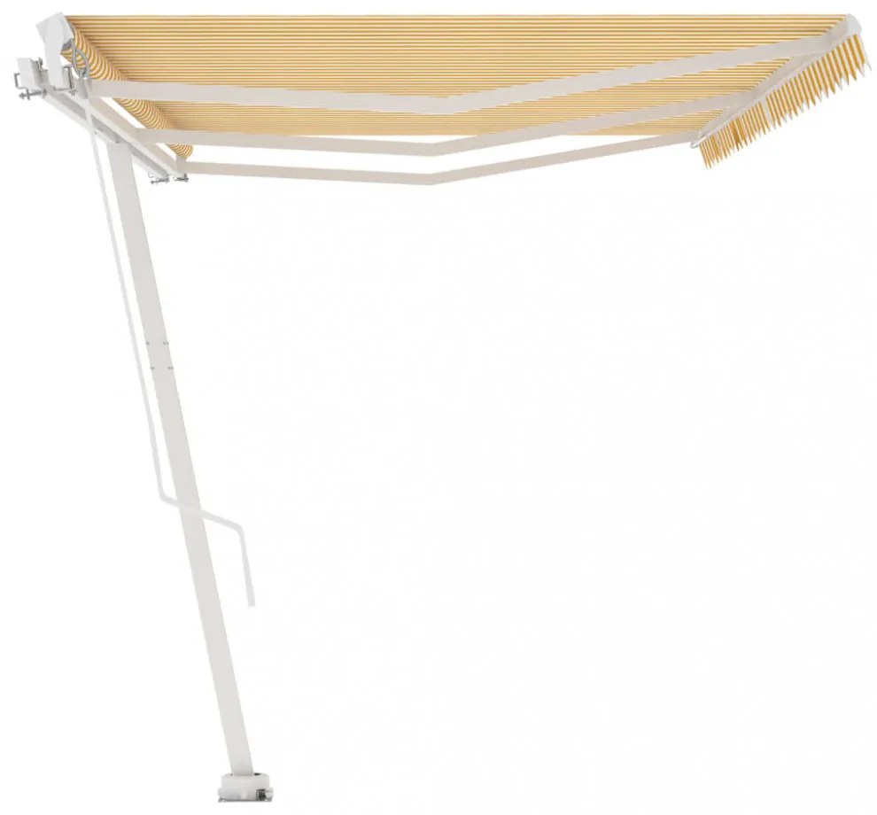 sárga-fehér kézzel kihúzható póznás napellenző 600 x 350 cm