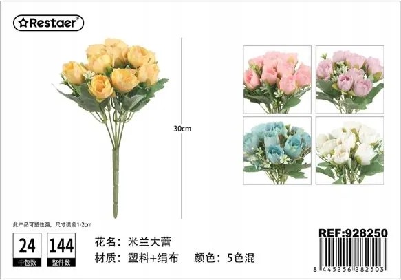 Mű rózsavirág csokor lakásdekoráció, 30 cm