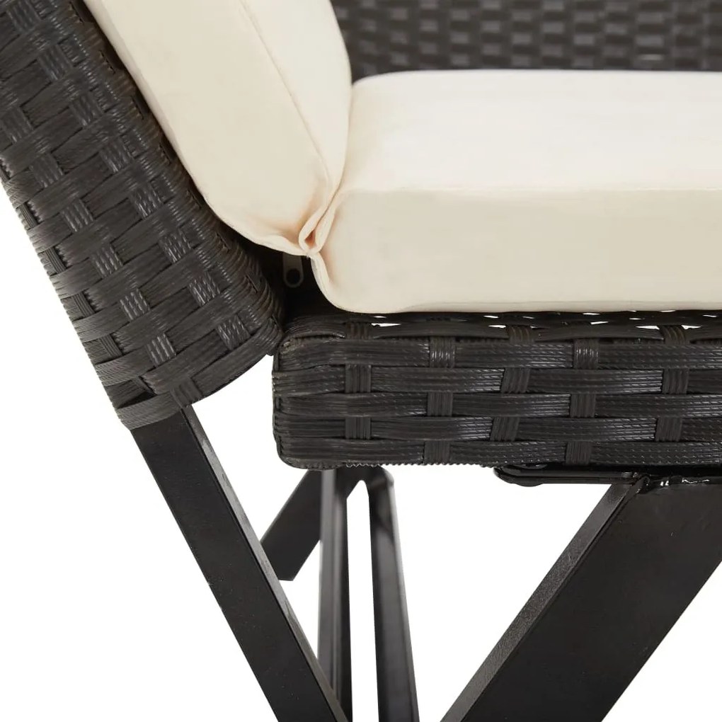 fekete polyrattan kerti pad párnával 176 cm