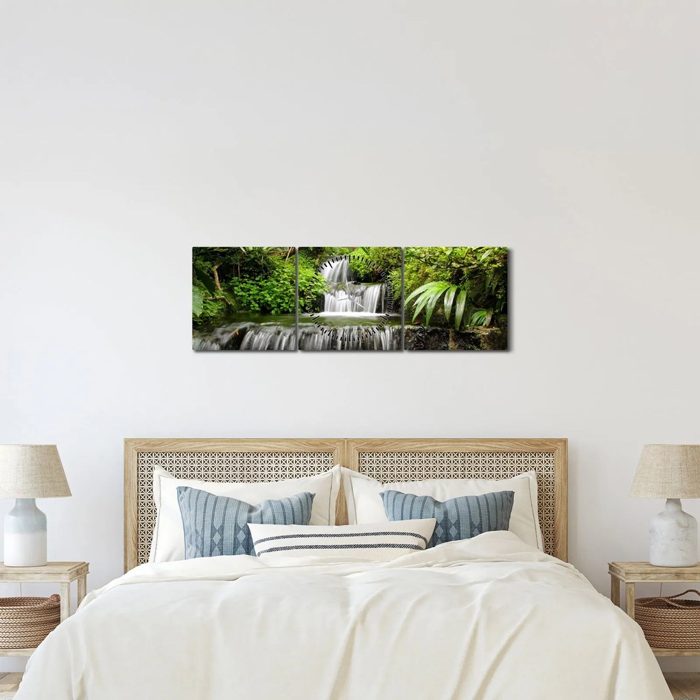 Kép - vízesés az esőerdőben (órával) (90x30 cm)