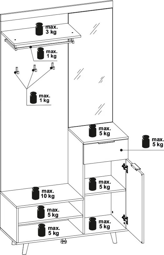 Előszoba bútor szett Artisan tölgy / fehér színkombinációban – NORDIC B