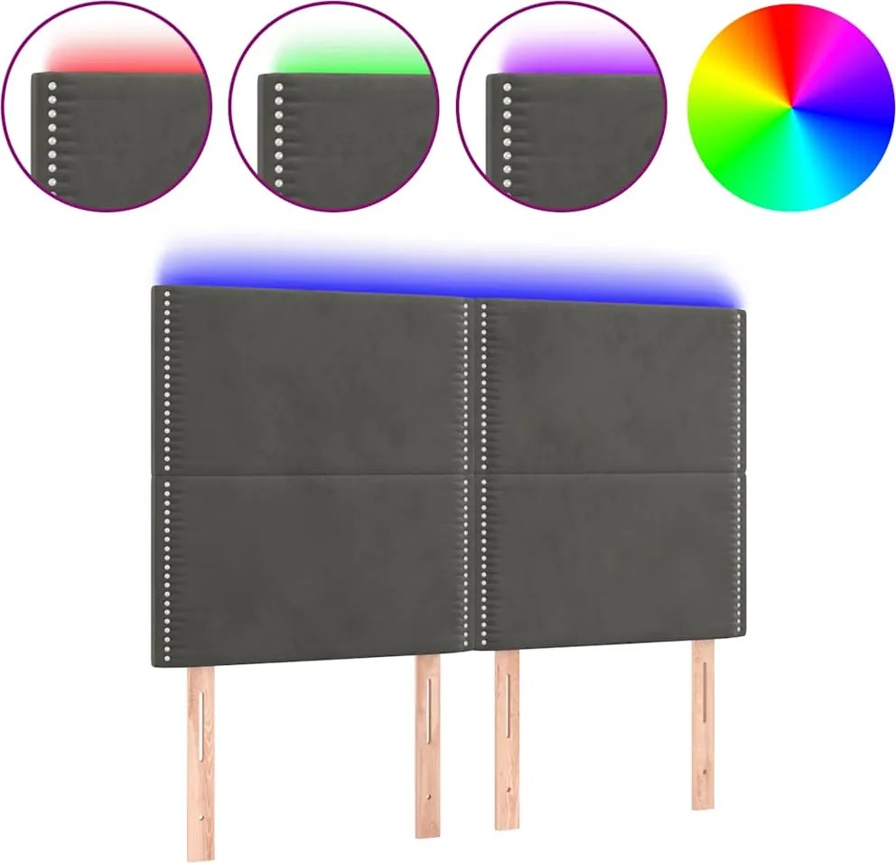 vidaXL sötétszürke bársony LED-es fejtámla 144x5x118/128 cm