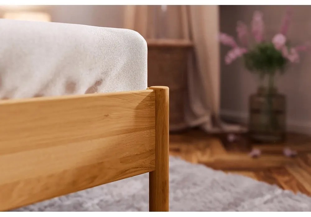 Tölgyfa franciaágy kárpitozott ágytamlával 140x200 cm Pola - The Beds