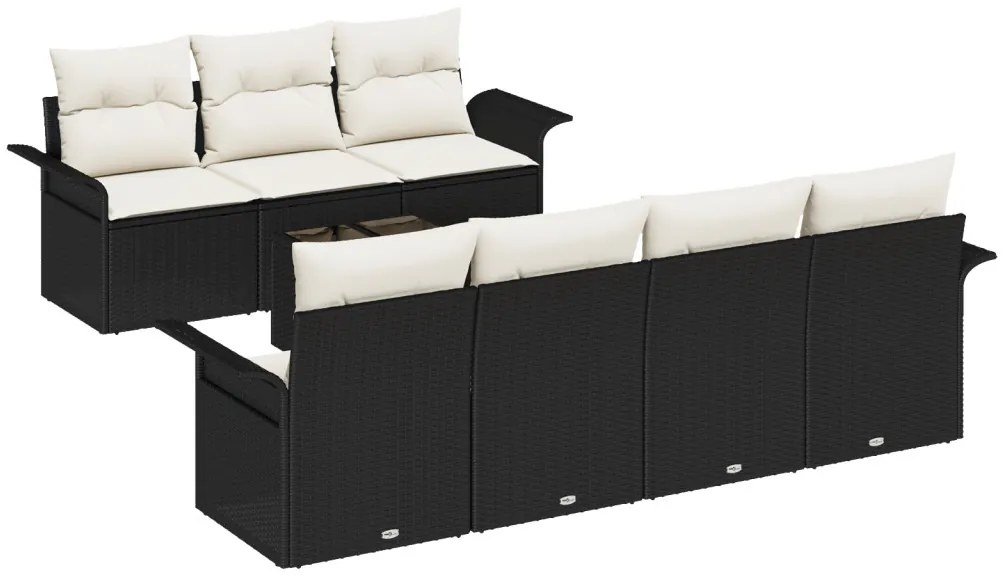 8 darabos kerti kanapé szett párnákkal fekete polyrattan