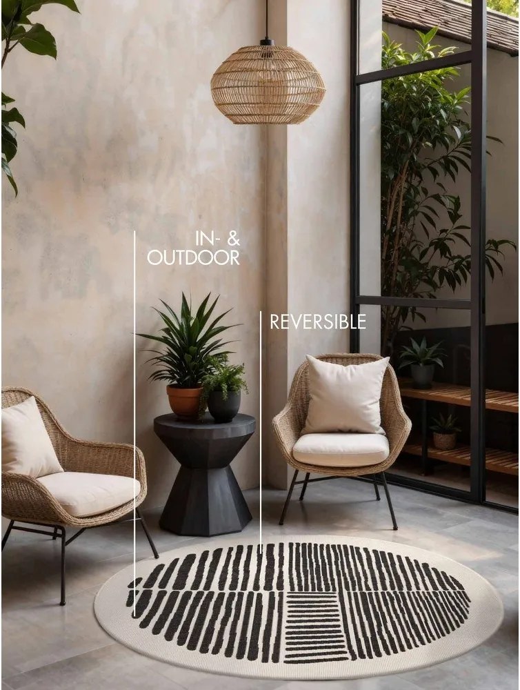 Fekete-krémszínű kerek kültéri-beltéri szőnyeg ø 200 cm Haringey Bounds – Ted Baker