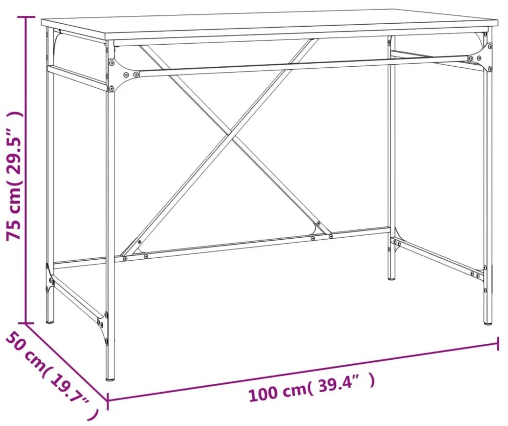 fekete szerelt fa és vas íróasztal 100 x 50 x 75 cm