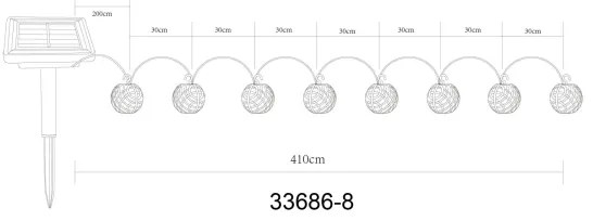 Globo 33686-8 - LED napelemes dekorációs lánc 98xLED/0,1W/3V IP44