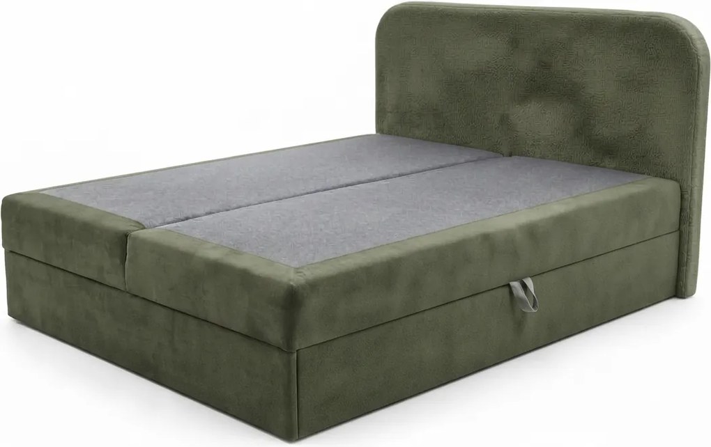 Kárpitozott boxspring ágy FORENA 180x200 cm sötétzöld Matrac: Bonell rugós matrac