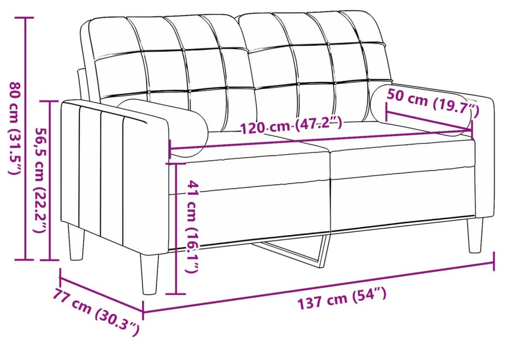 2 személyes sötétszürke bársony kanapé díszpárnákkal 120 cm