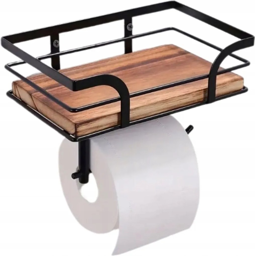 Dikom Wc-papír Tartó Akasztó Polccal Loft Fa Rusztikus