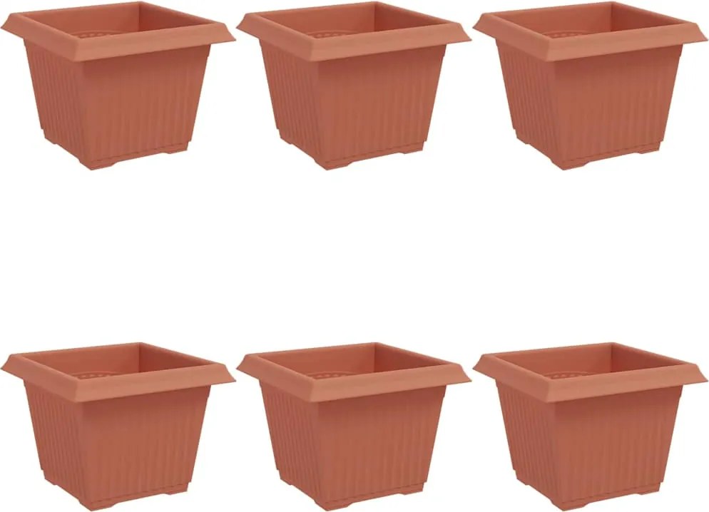 vidaXL Négyzet Virágcserép 6 pcs Tégla Vörös 23 x 23 x 17,5 cm Műanyag