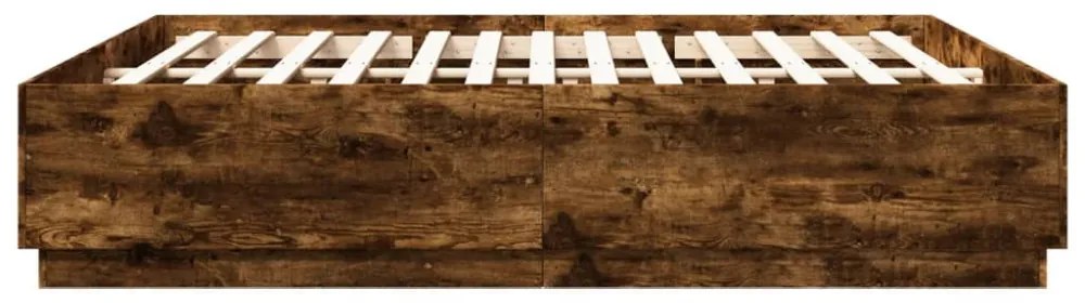 füstös tölgy színű szerelt fa ágykeret LED-del 200 x 200 cm