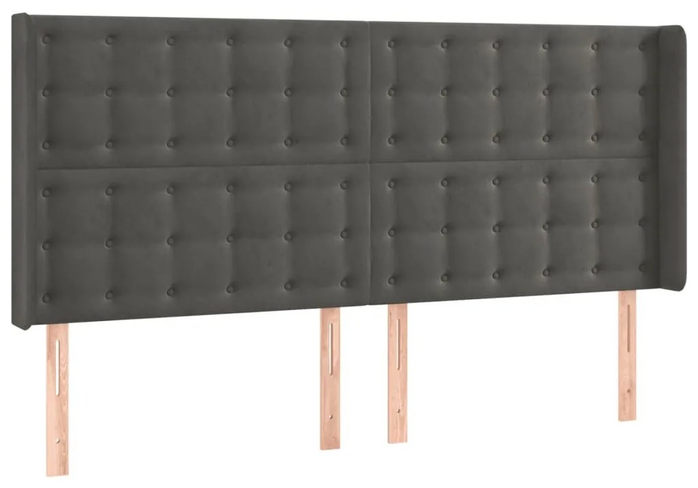 sötétszürke bársony fejtámla szárnyakkal 183x16x118/128 cm