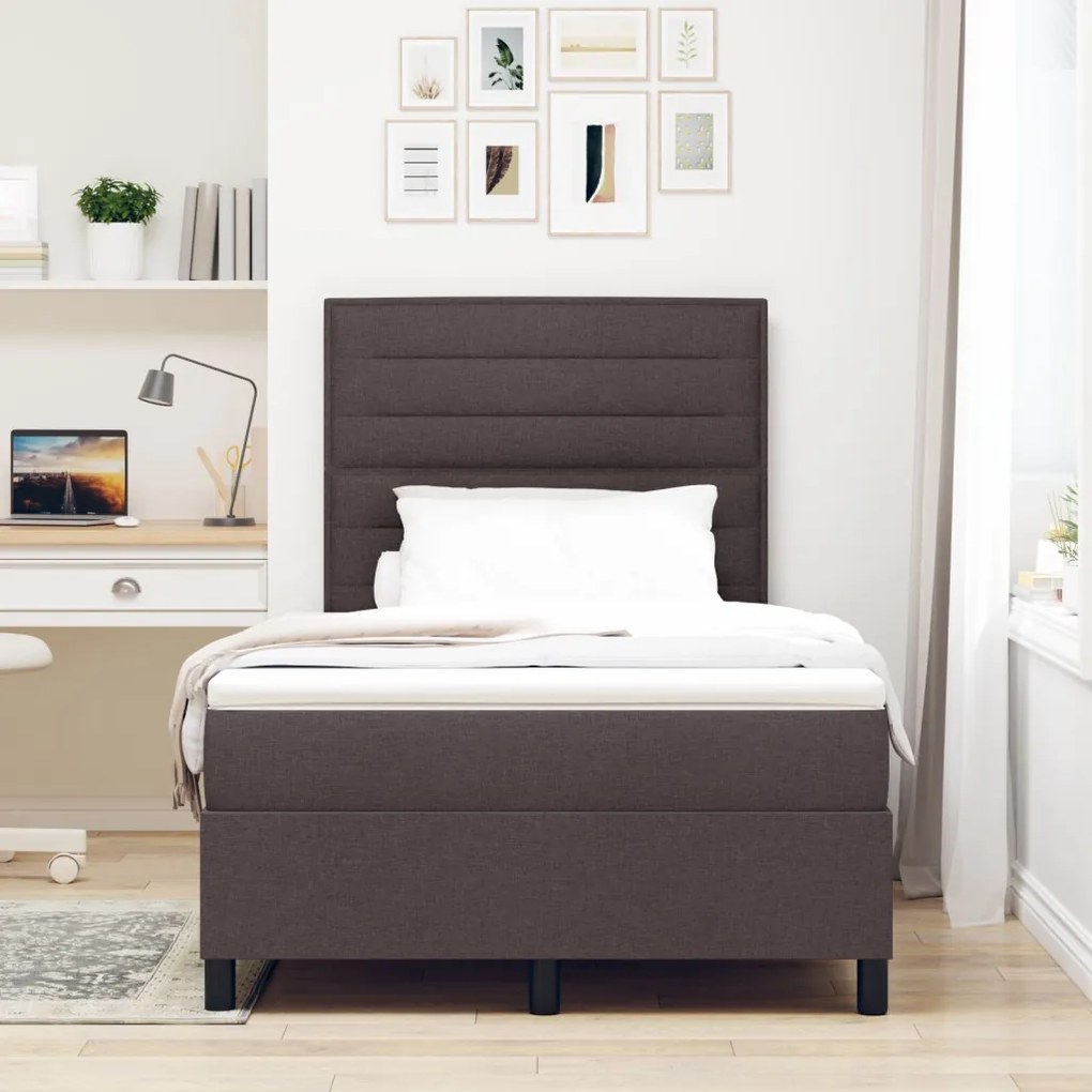 Box Spring Ágy Matraccal Sötétbarna Kis Dupla Szövet