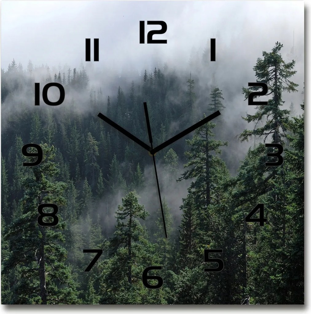 Nagy négyzet alakú üveg falióra Erdei köd 60x60 cm