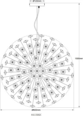 Globo 64135H2C Csillár krómozott fém, füstszínű/átlátszó K9 kristályok, átlátszó PVC kábel, magassága rövidíthető, ø: 600mm, M: 1500mm, izzókkal/10676/: 9x G9 LED 3.5W 230V, 350lm forrás, 350lm kimenet, 3000K