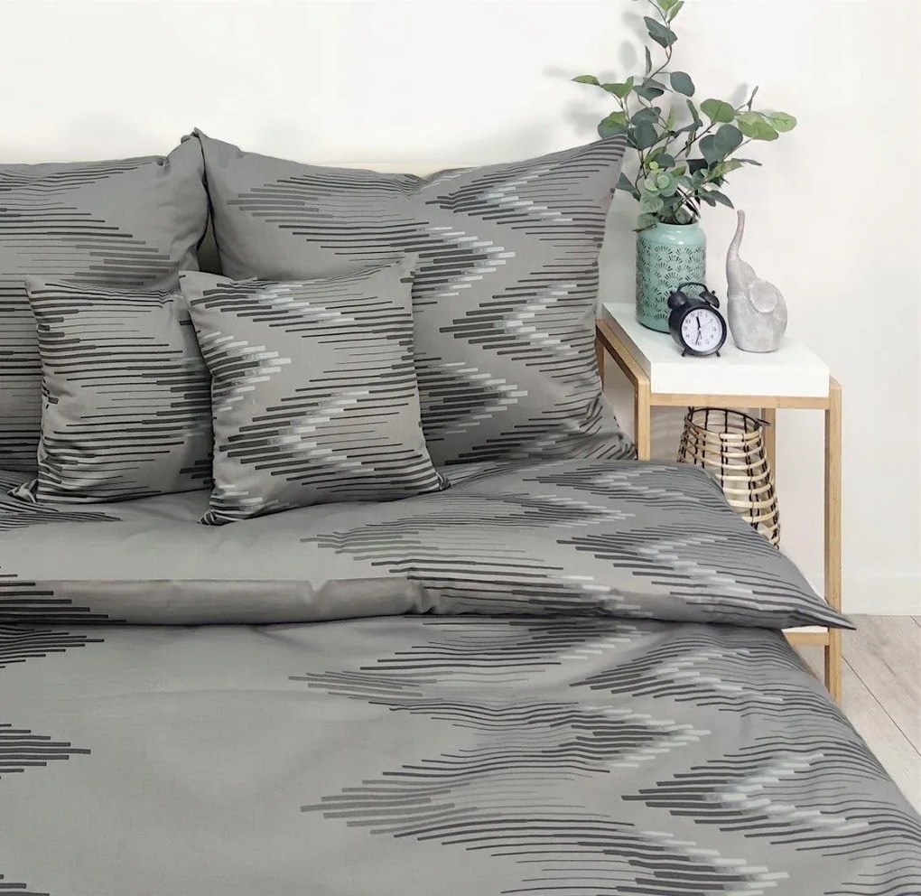 Párnahuzat szatén Prémium 100% pamut csíkos szürke grafit cikk-cakk 70x80