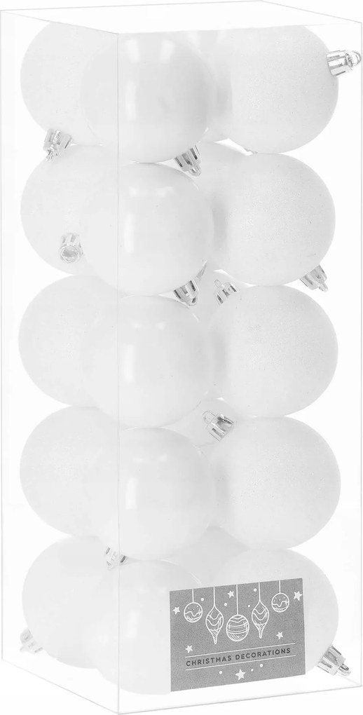 Karácsonyfadísz 9cm Törhetetlen Karácsonyfadísz 20db Fehér Csillámos Karácsonyfa