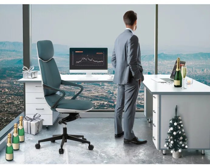 Kék Ekobőr Irodai Főnöki Szék, Hinta Mechanikával. KA-T8426 GRN