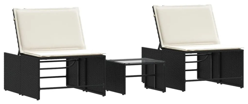 2 db fekete polyrattan napozóágy asztallal