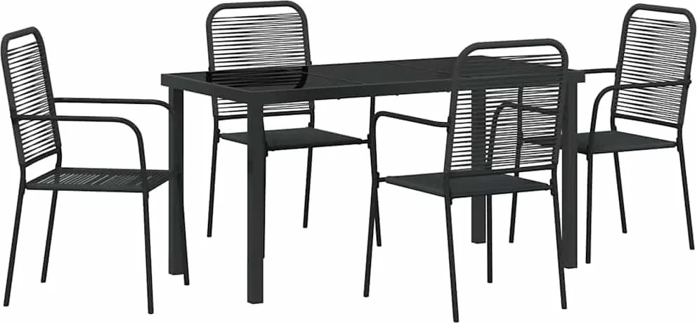 vidaXL Kert étkező szett 5 pcs Fekete Porszórt acél