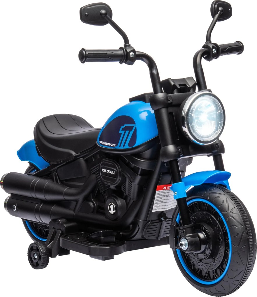 HOMCOM Gyerekmotor - Elektromos Gyermekmotor Két Leszedhető Segédkerékkel, 3 km/h Sebességgel, 1.5-3 Éves Gyerekeknek, Kék, 76 x 42 x 57 cm | Aosom