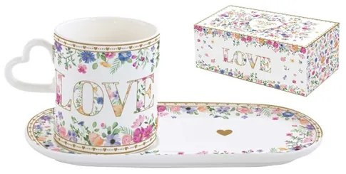 Porcelánbögre 320ml, porcelántálcán 23x12cm, dobozban,Mon Amour