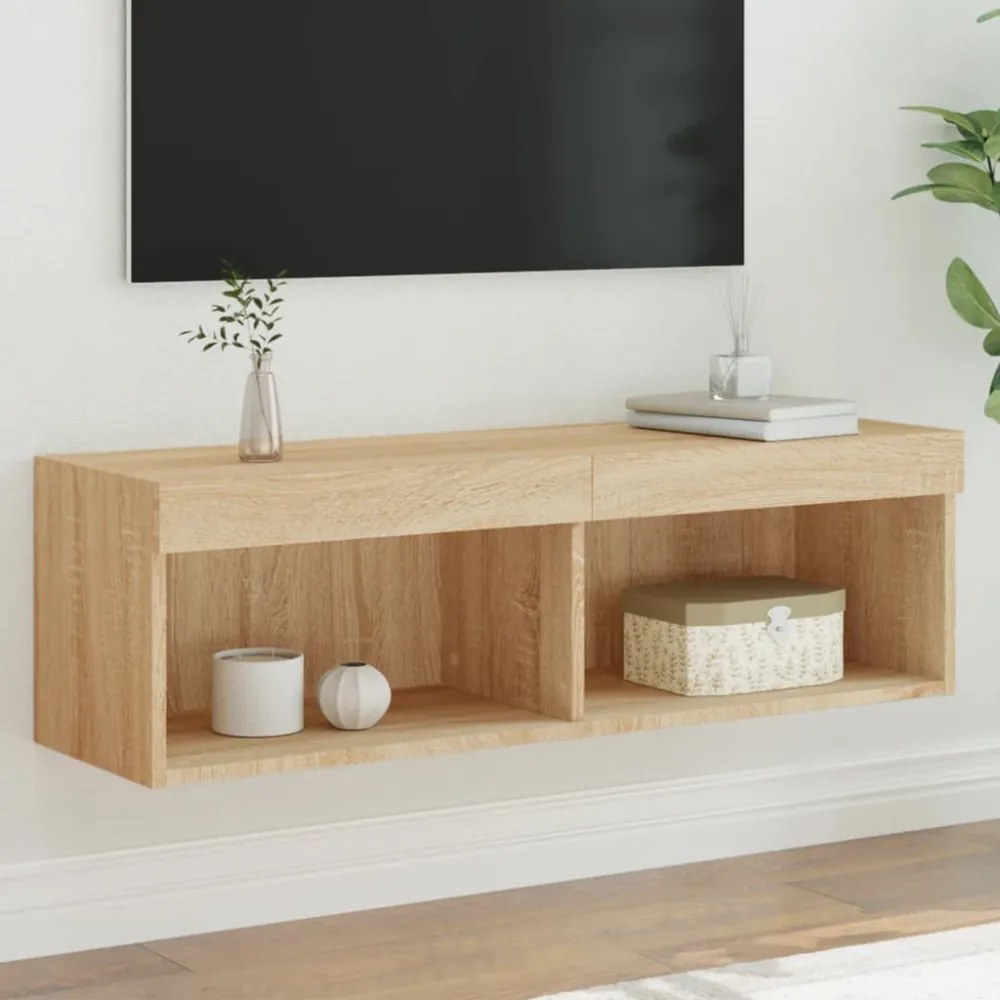 sonoma tölgy színű TV-szekrény LED-világítással 100x30x30 cm