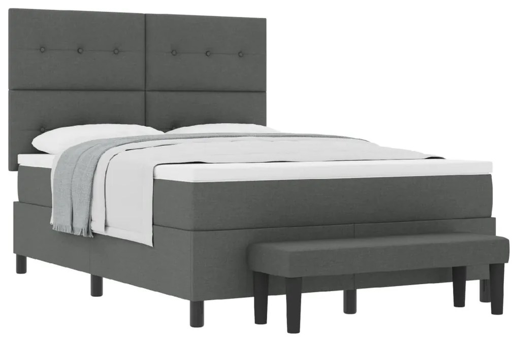 Boxspring ágy matraccal és padkészlet sötétszürke 140x200 cm textília