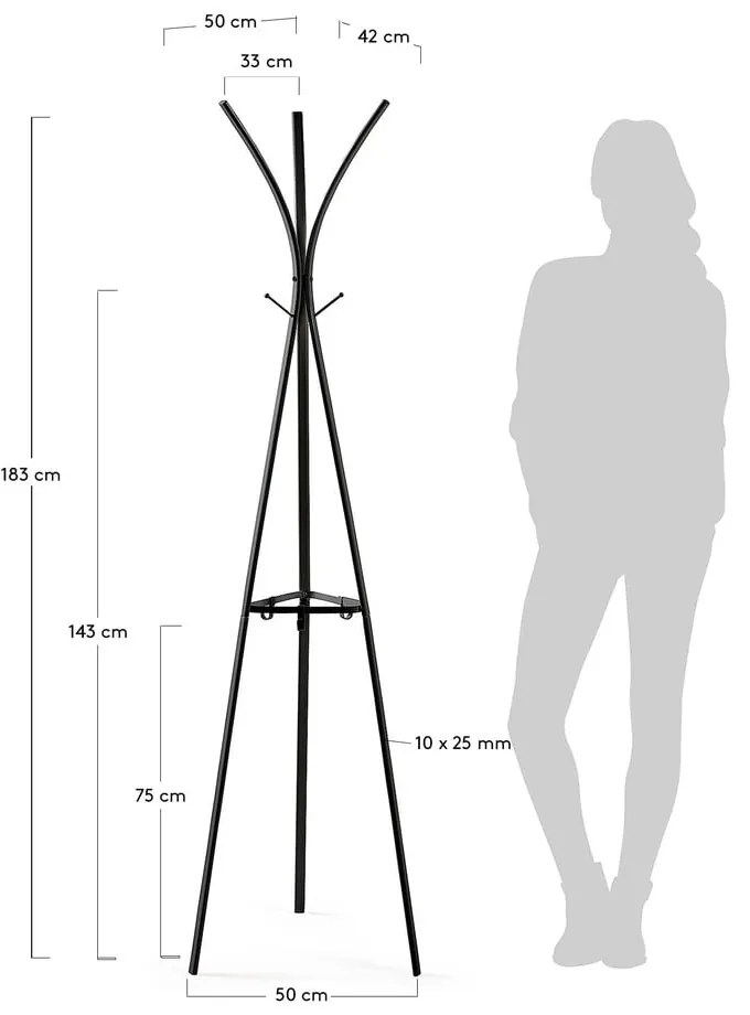 Stearn fekete fogas, magasság 183 cm - Kave Home