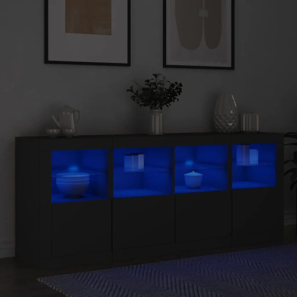 fekete tálalószekrény LED-világítással 163 x 37 x 67 cm