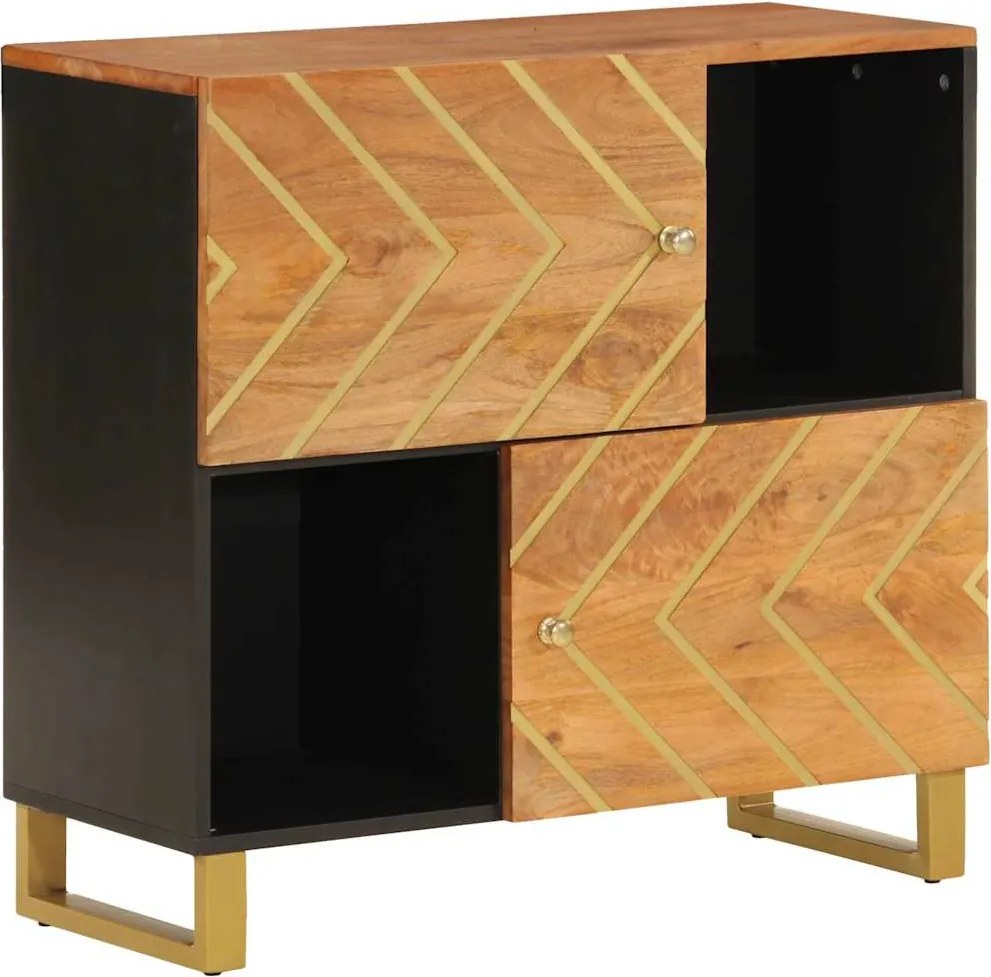 vidaXL barna és fekete tömör mangófa kisszekrény 80x33,5x75 cm