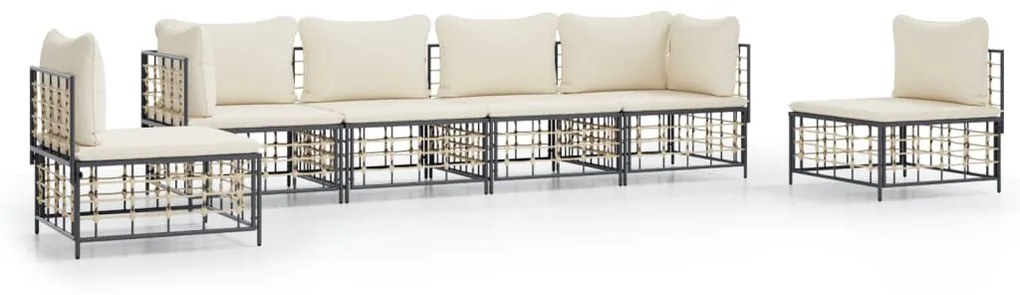 6 részes antracitszürke polyrattan kerti ülőgarnitúra párnákkal