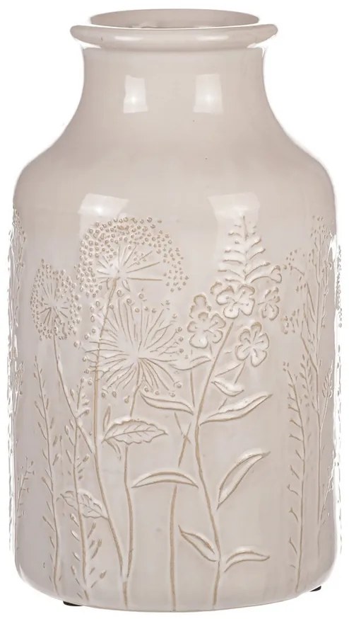 Kerámia váza mezei virágokkal, bézs, átmérő 19 cmx 31 cm