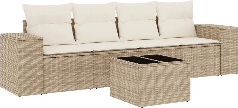 vidaXL 5 részes bézs polyrattan kerti ülőgarnitúra párnákkal