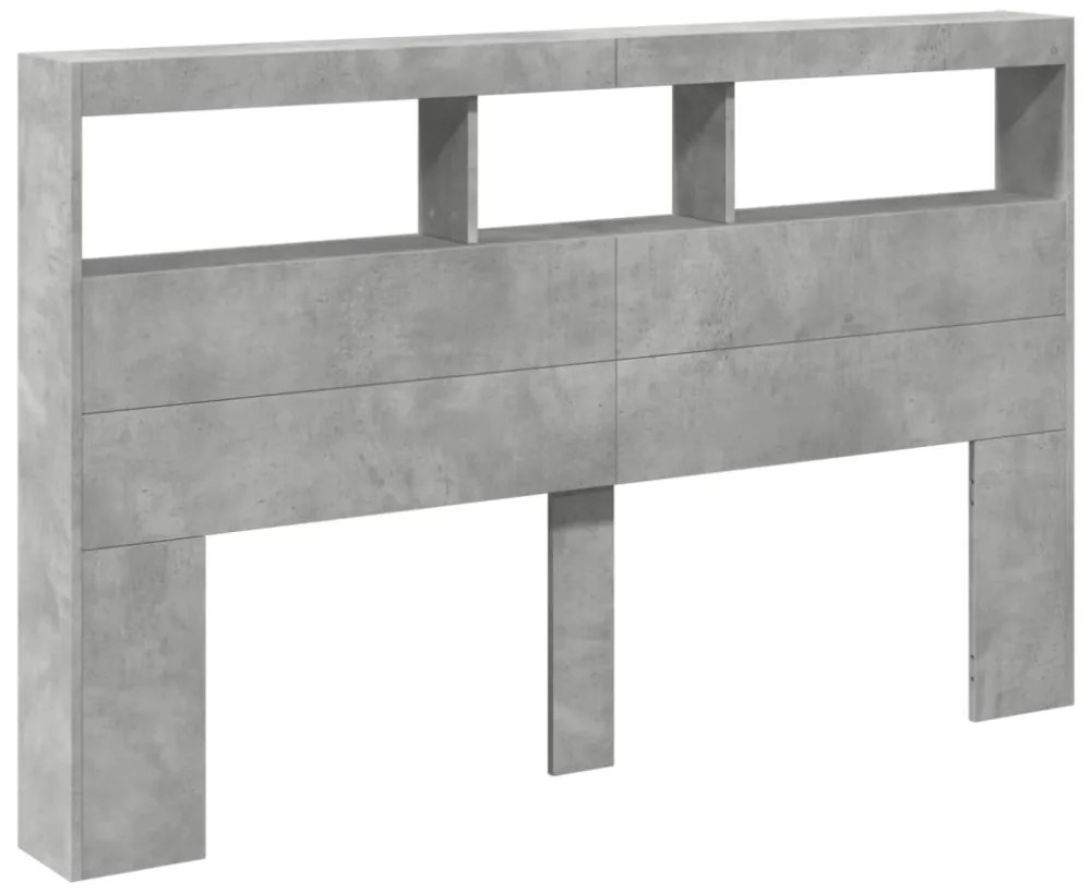 betonszürke áthidalószekrény LED-világítással 160 x 17 x 102 cm