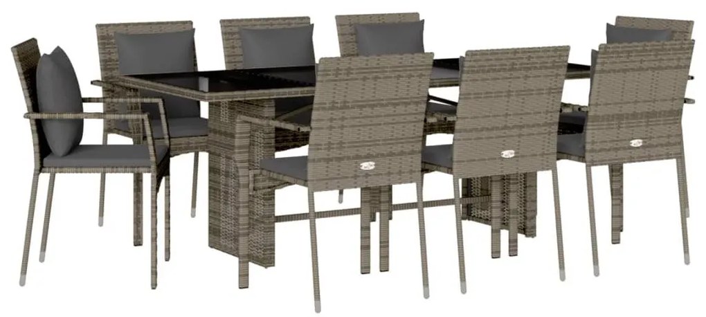 9 részes szürke polyrattan kerti étkezőgarnitúra párnával