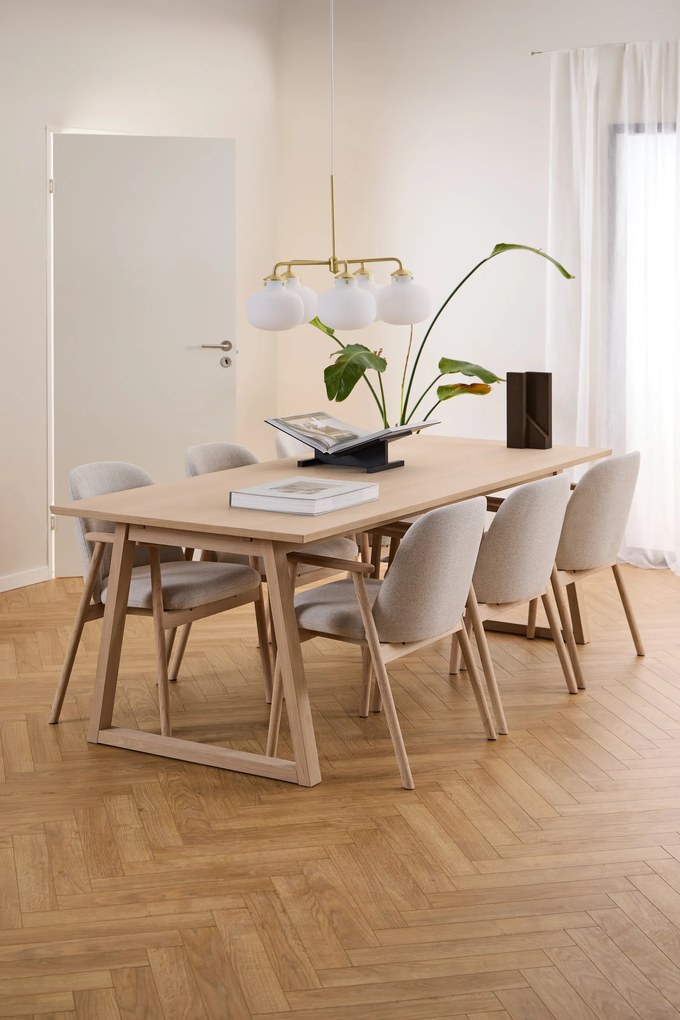 MAZZONI EXPORT RODERIC Bézs (Apia 453 szövet)/fehérített olajozott tölgyfa váz - RETRO FA SZÉK ZSENÍLIA NAPPALIBA ÉTKEZŐBE KONYHÁBA